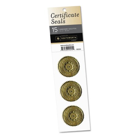 SOUTHWORTH Certificate Seals, 1.75" dia., Gold, 3/Sheet, PK5 99294